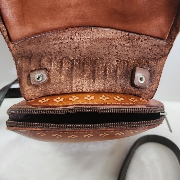Owl Eyes Tan Genuine Cowhide Leather Crossbody Shoulder Bag Pouch Purse - Picture 5 of 12